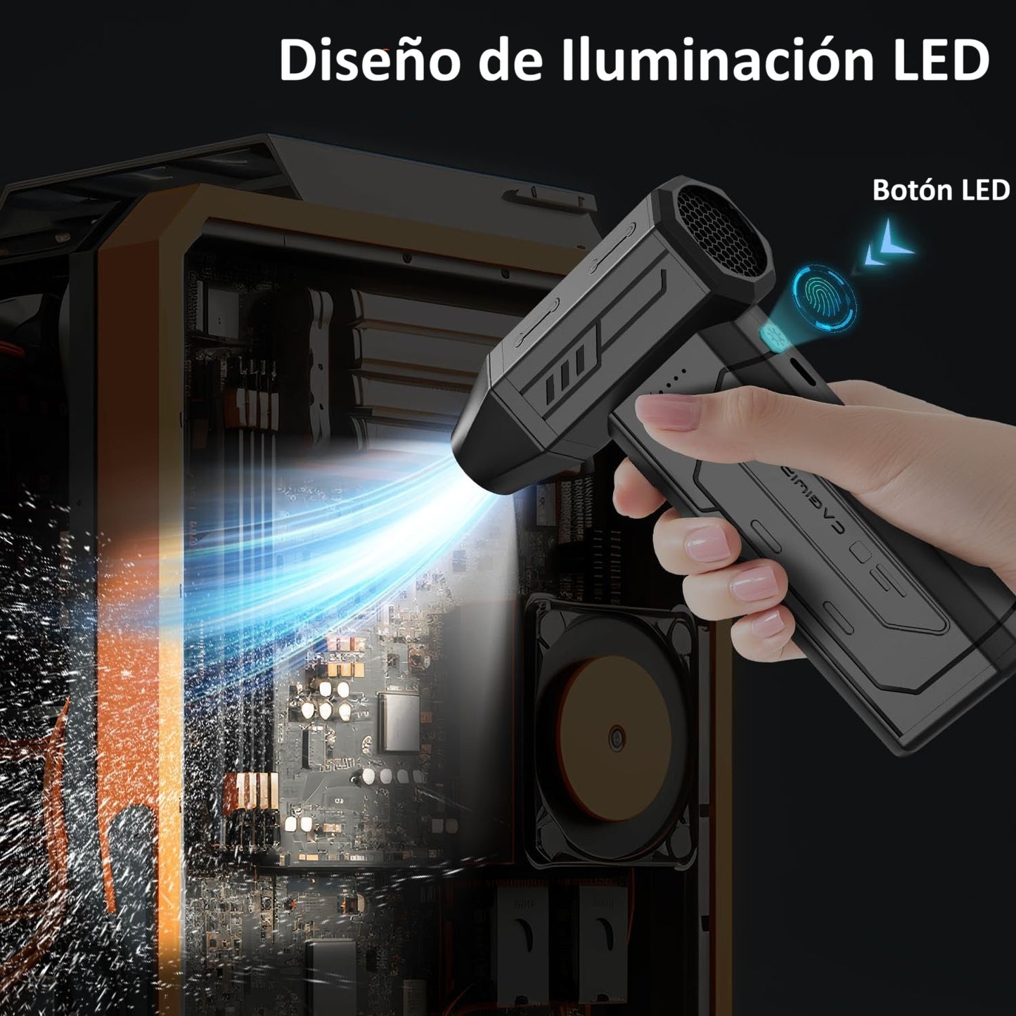 Soplador de Aire Comprimido 130000RPM – Inalámbrico, de 3 Velocidades, Motor sin Escobillas con Luz LED
