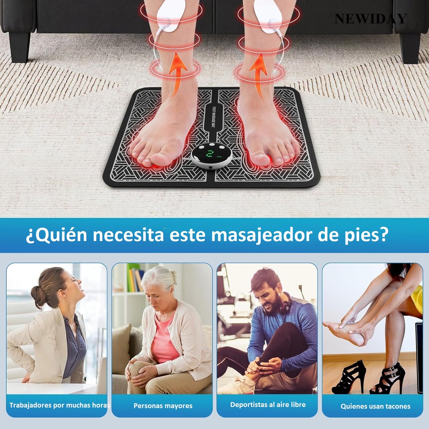 Masajeador de pies EMS y TENS – Dispositivo para relajar los músculos y aliviar el dolor
