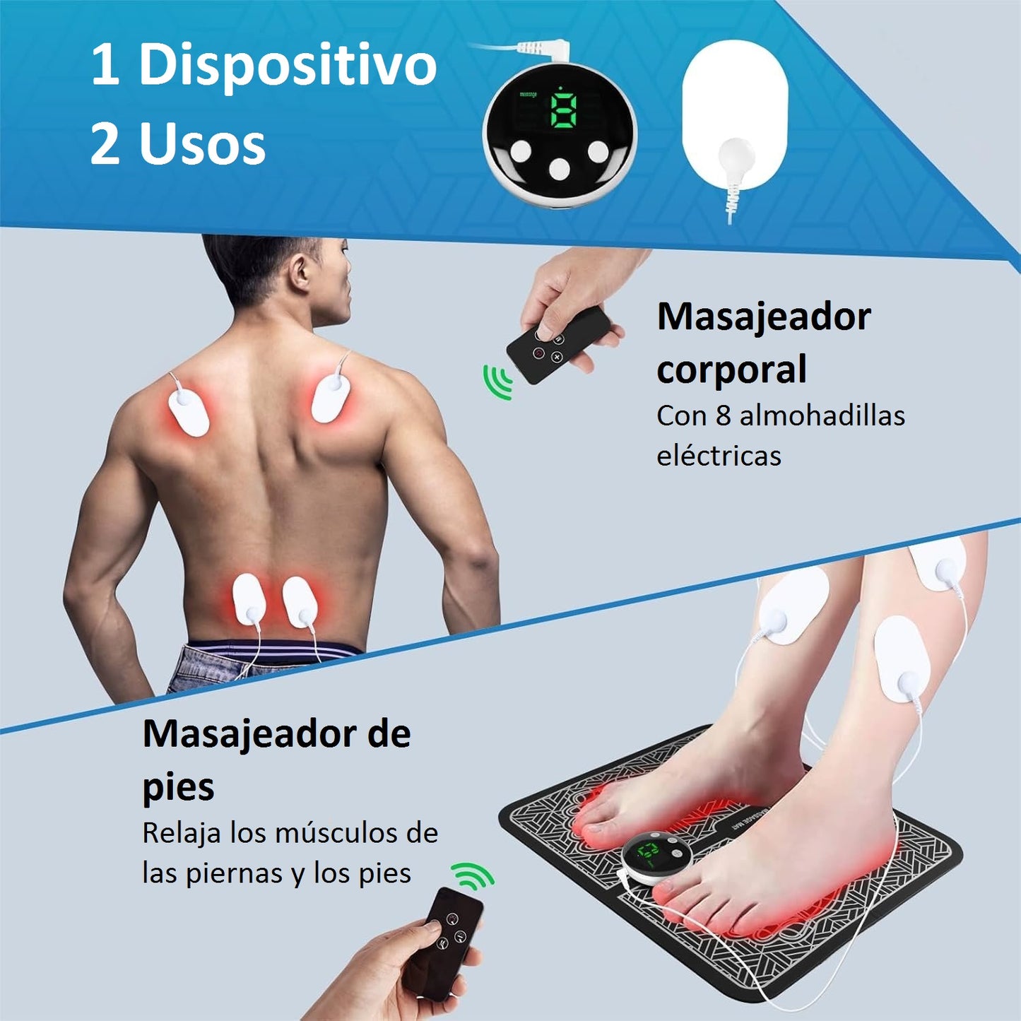 Masajeador de pies EMS y TENS – Dispositivo para relajar los músculos y aliviar el dolor