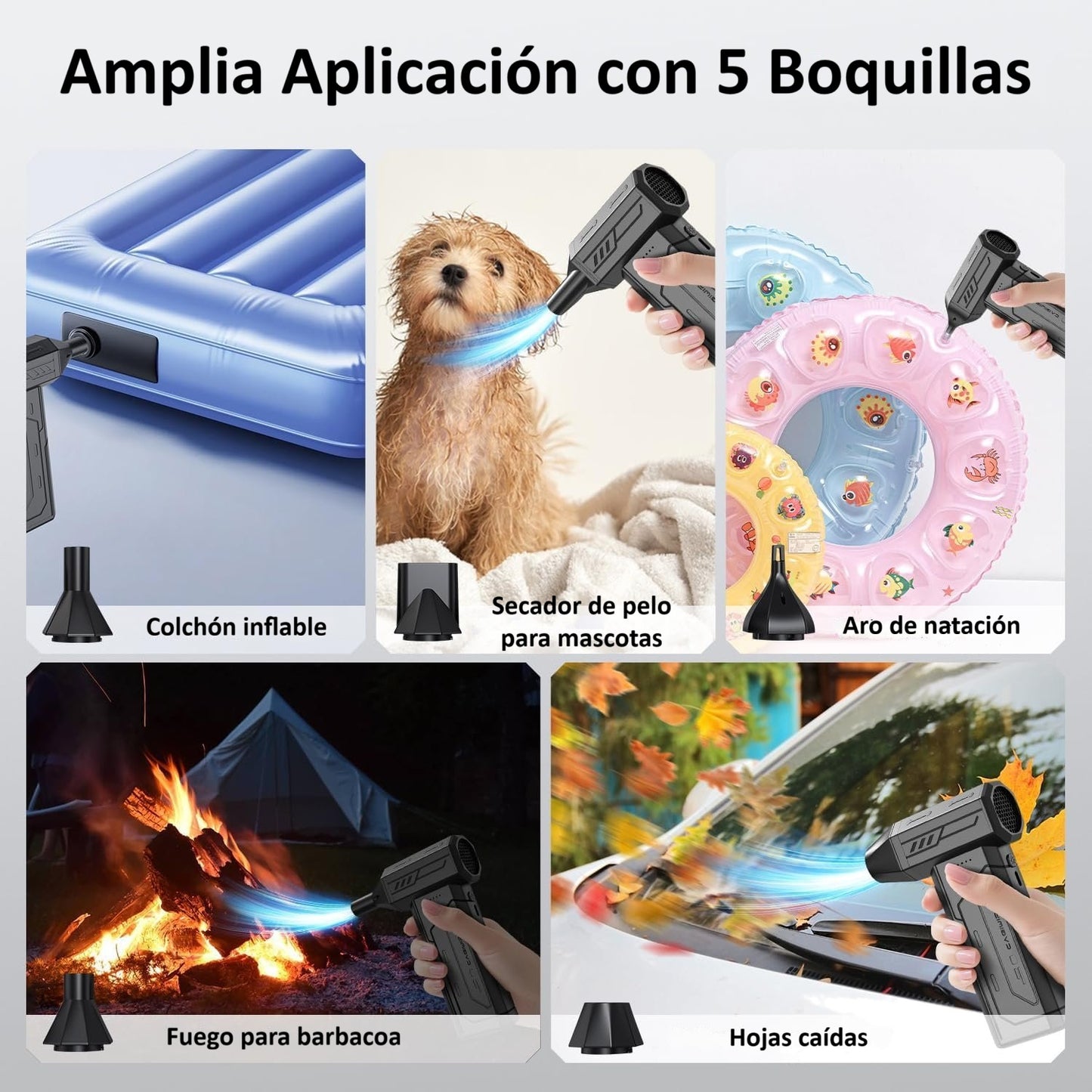 Soplador de Aire Comprimido 130000RPM – Inalámbrico, de 3 Velocidades, Motor sin Escobillas con Luz LED