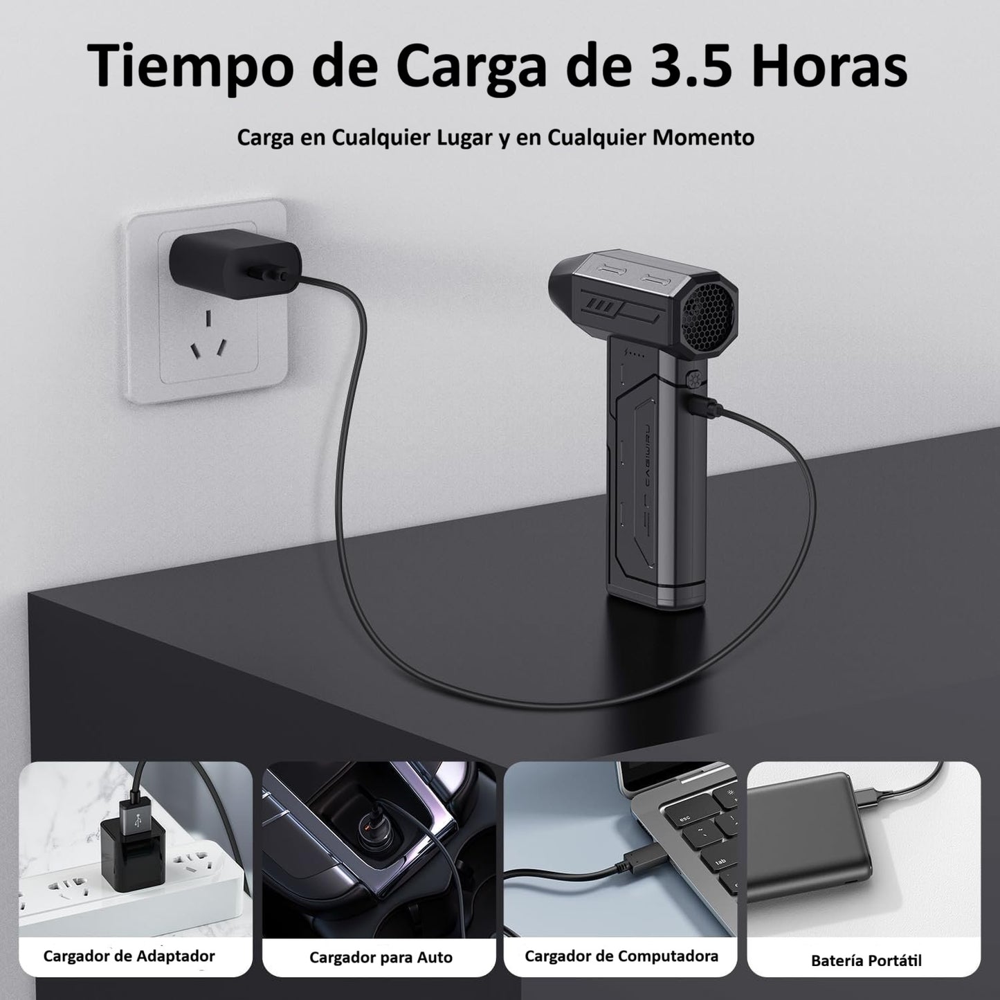 Soplador de Aire Comprimido 130000RPM – Inalámbrico, de 3 Velocidades, Motor sin Escobillas con Luz LED